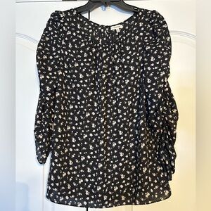 Max Studio Medium Puff Long Sleeve Floral Black Women's Top